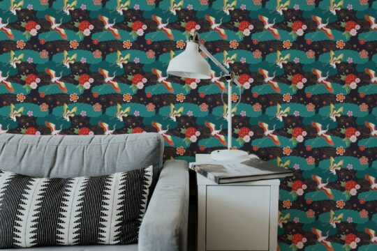 bird multicolor traditional wallpaper