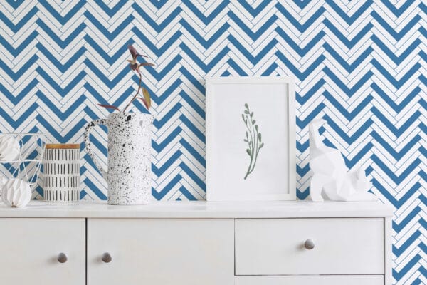 herringbone blue and white traditional wallpaper