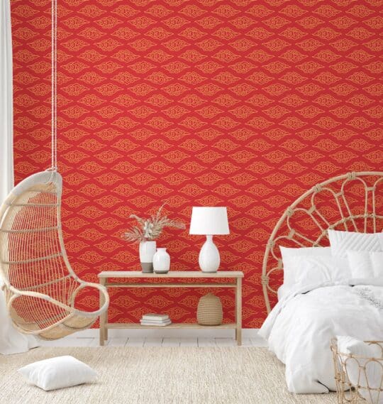 pattern red traditional wallpaper
