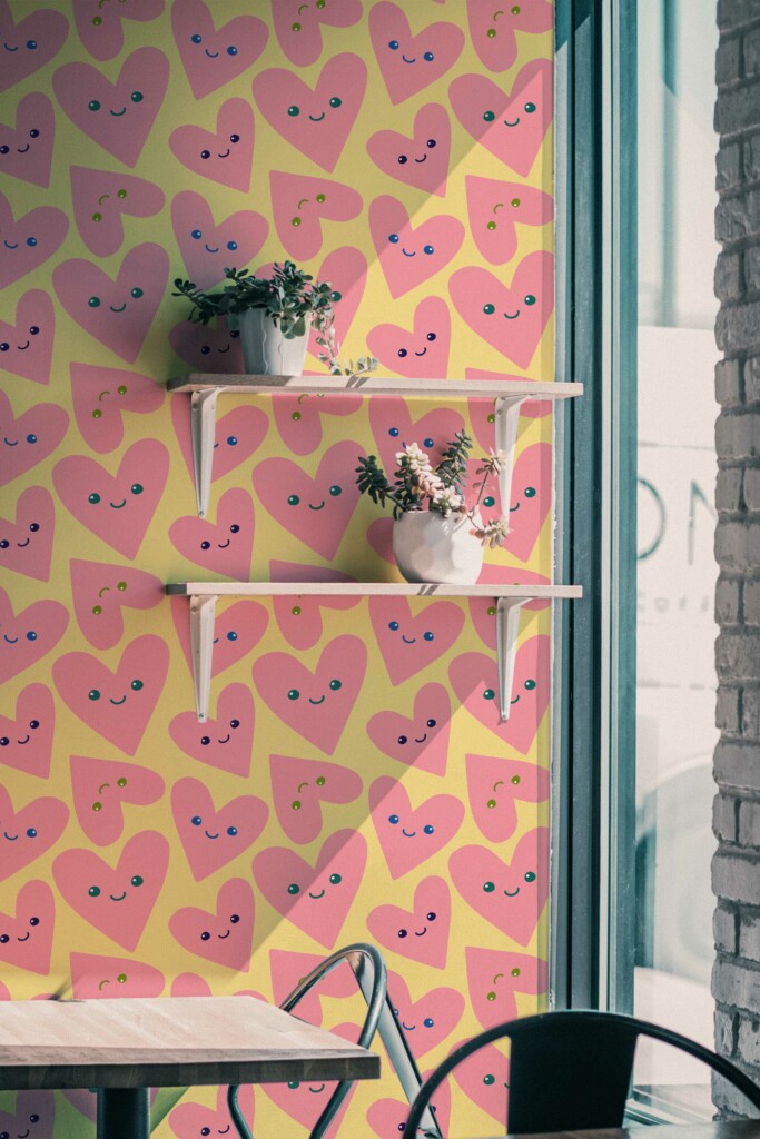 Adorable Pink Self-Adhesive Heart Patterned Wallpaper