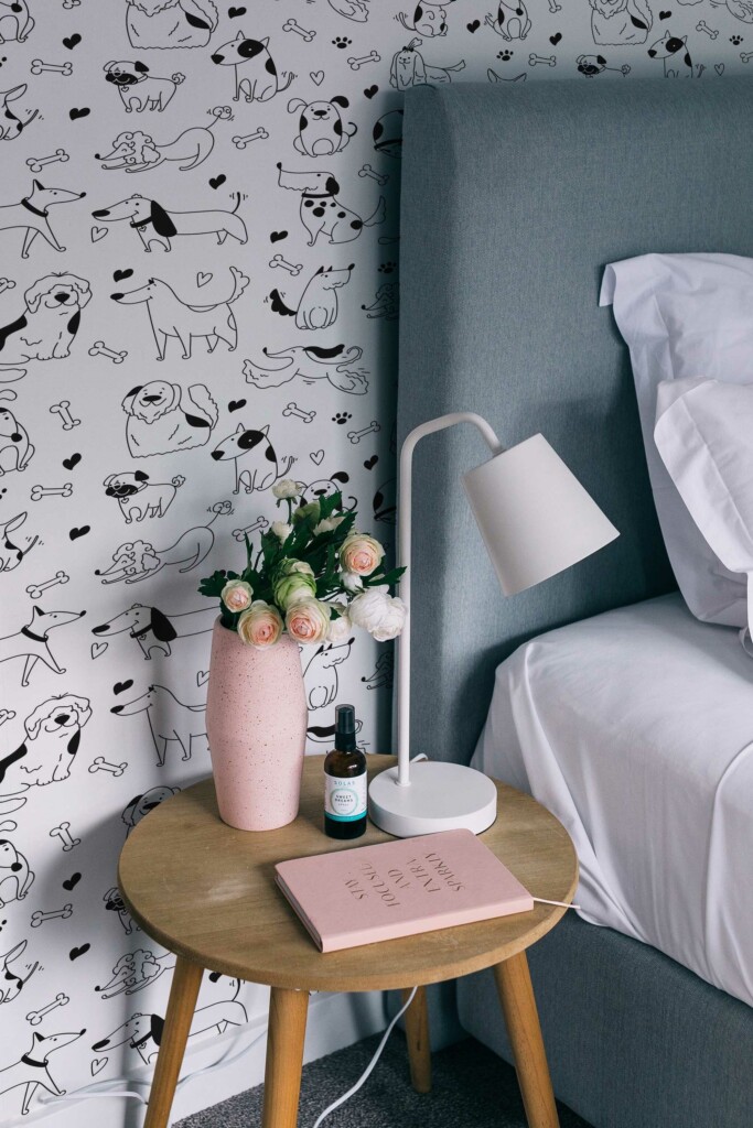 Non-pasted wallpaper with black and white puppy pattern by Fancy Walls