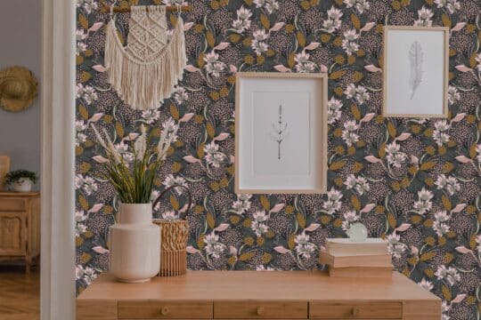 Dark brown floral self adhesive wallpaper