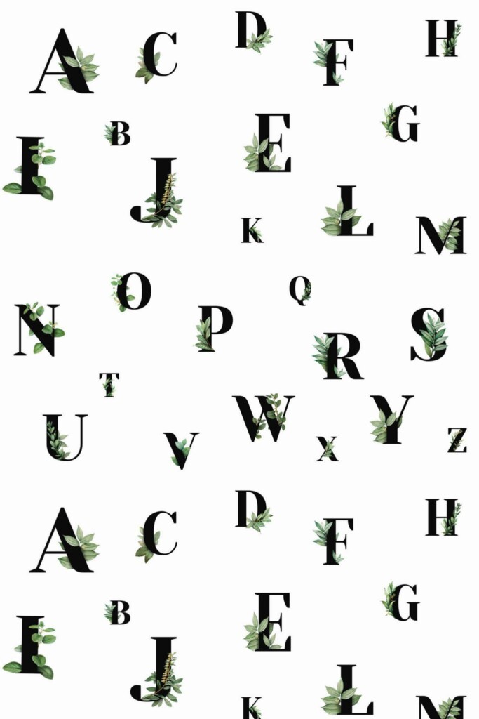 Pattern repeat of Aesthetic alphabet removable wallpaper design