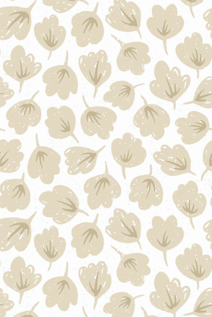 Pattern repeat of Aesthetic beige leaf removable wallpaper design