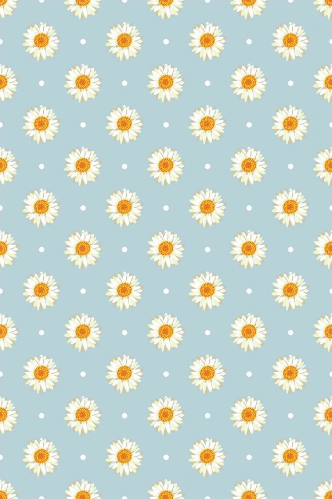 Pattern repeat of Aesthetic daisies polka dot removable wallpaper design