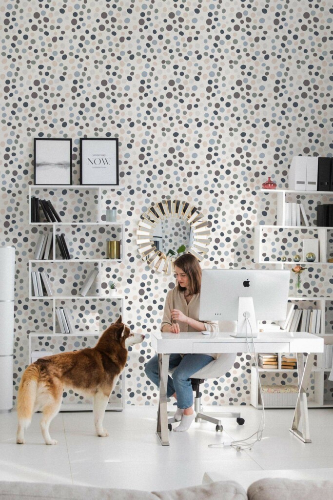 Minimal Scandinavian style office decorated with Aesthetic dot peel and stick wallpaper