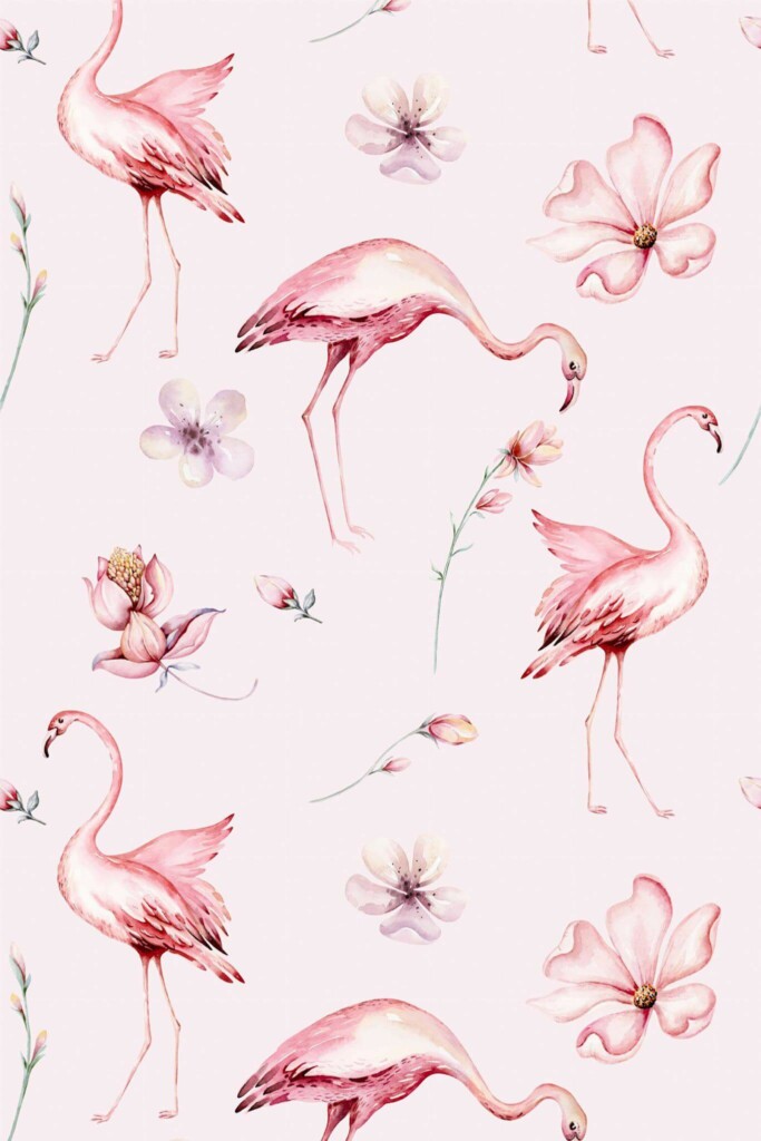Pattern repeat of Aesthetic flamingo removable wallpaper design