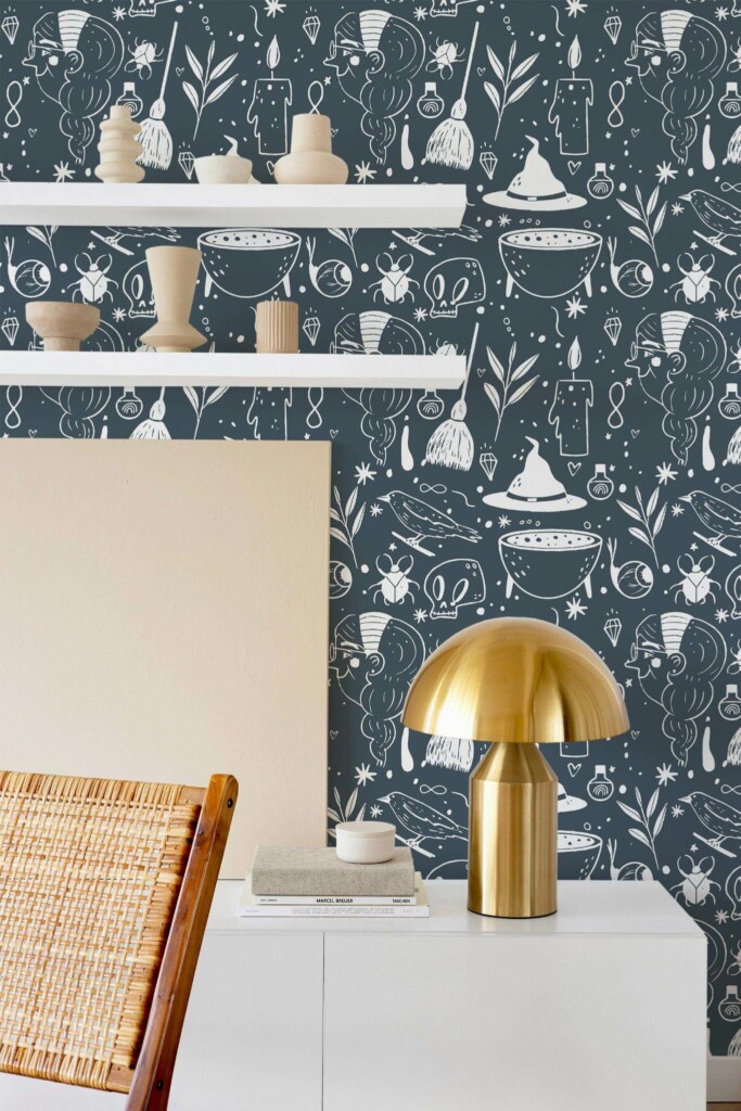 Modern style dining room decorated with Aesthetic halloween elements peel and stick wallpaper