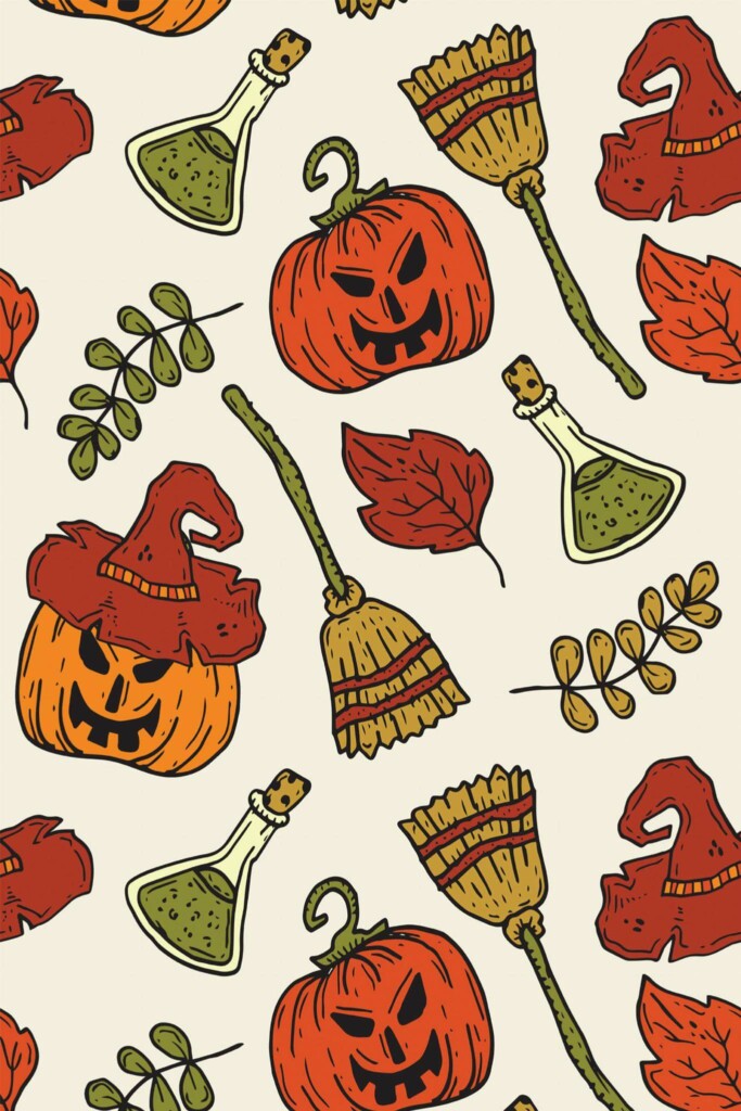 Pattern repeat of Aesthetic Halloween removable wallpaper design