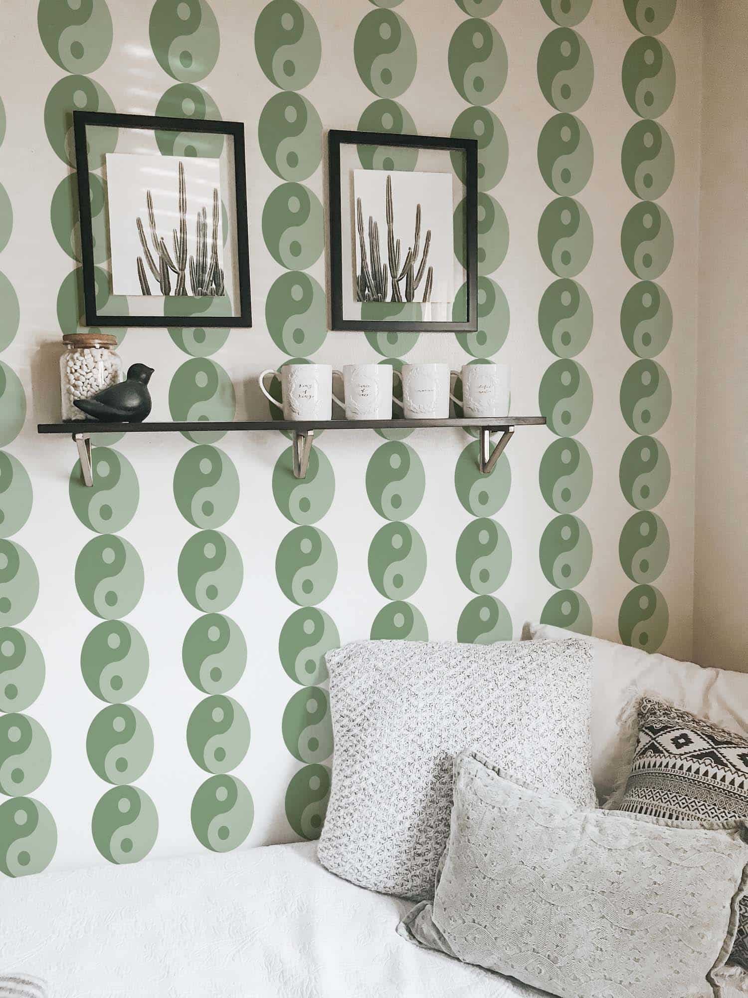 sage green stick and peel wallpaper