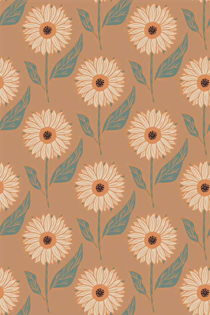Pattern repeat of Aesthetic sunflower removable wallpaper design