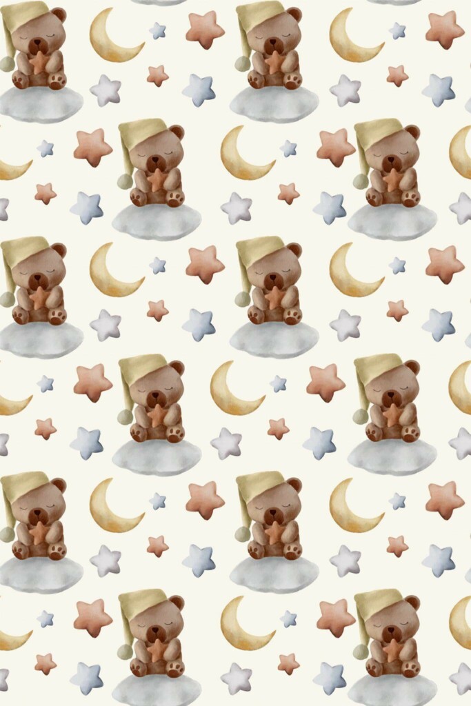 Pattern repeat of Aesthetic teddy bear removable wallpaper design