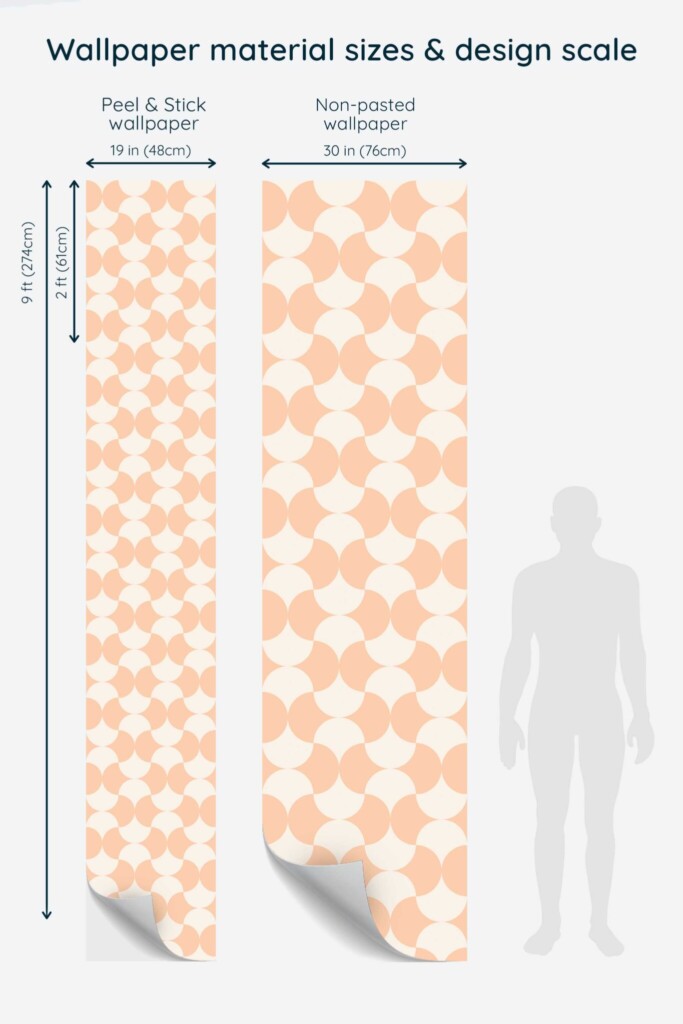 Full panel view of Cute Bakery Peach Tiles wallpaper showing vertical repeat and scale. The geometric pattern in peach and beige is ideal for bakery walls, creative studio spaces, or vintage-inspired interiors.