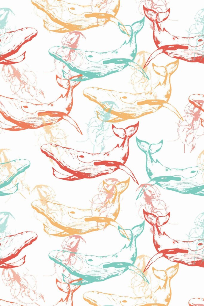 Pattern repeat of Aesthetic whales removable wallpaper design