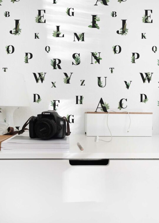alphabet green traditional wallpaper