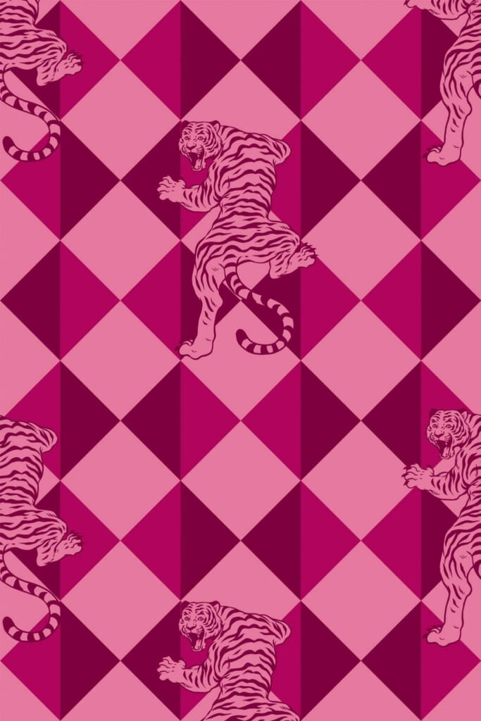Pattern repeat of Angry tigers removable wallpaper design