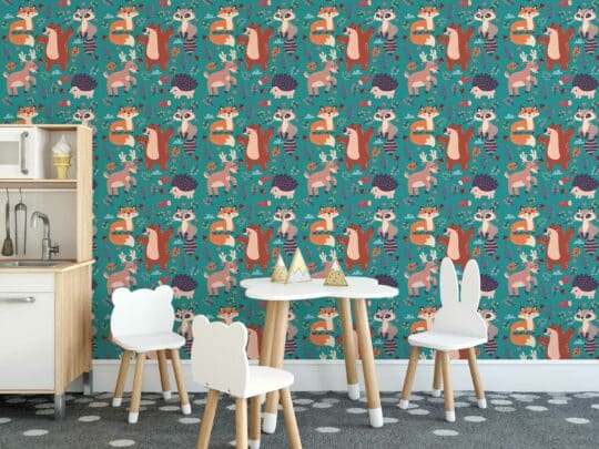 animals teal traditional wallpaper
