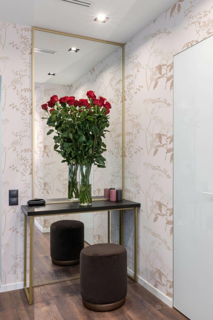 Minimal modern style powder room in a hallway decorated with Anthriscus peel and stick wallpaper
