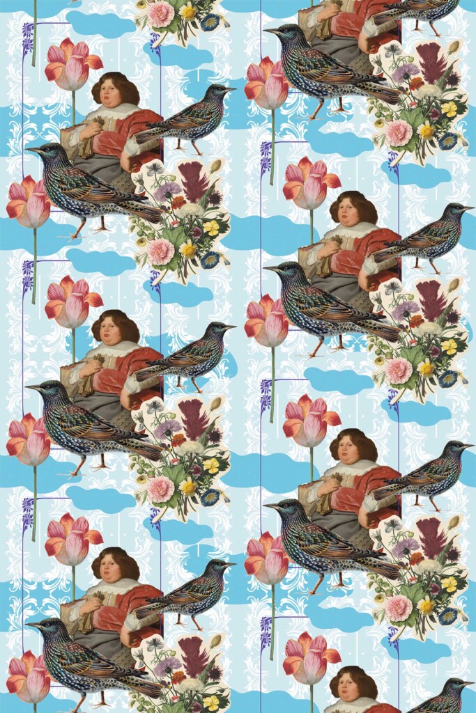 Eclectic blue chateau pattern wallpaper by Fancy Walls