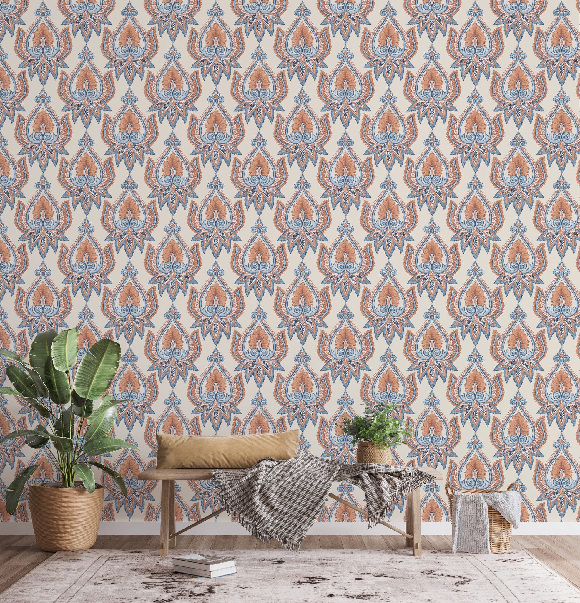 Ethnic floral wallpaper - Peel and Stick or Traditional