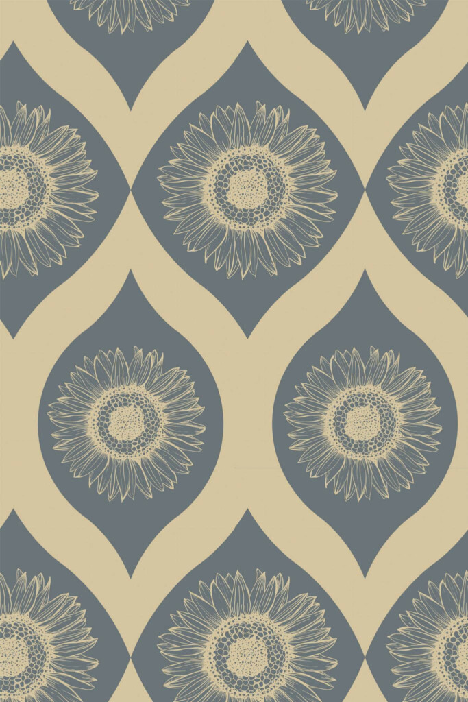 Pattern repeat of Antique sunflower removable wallpaper design