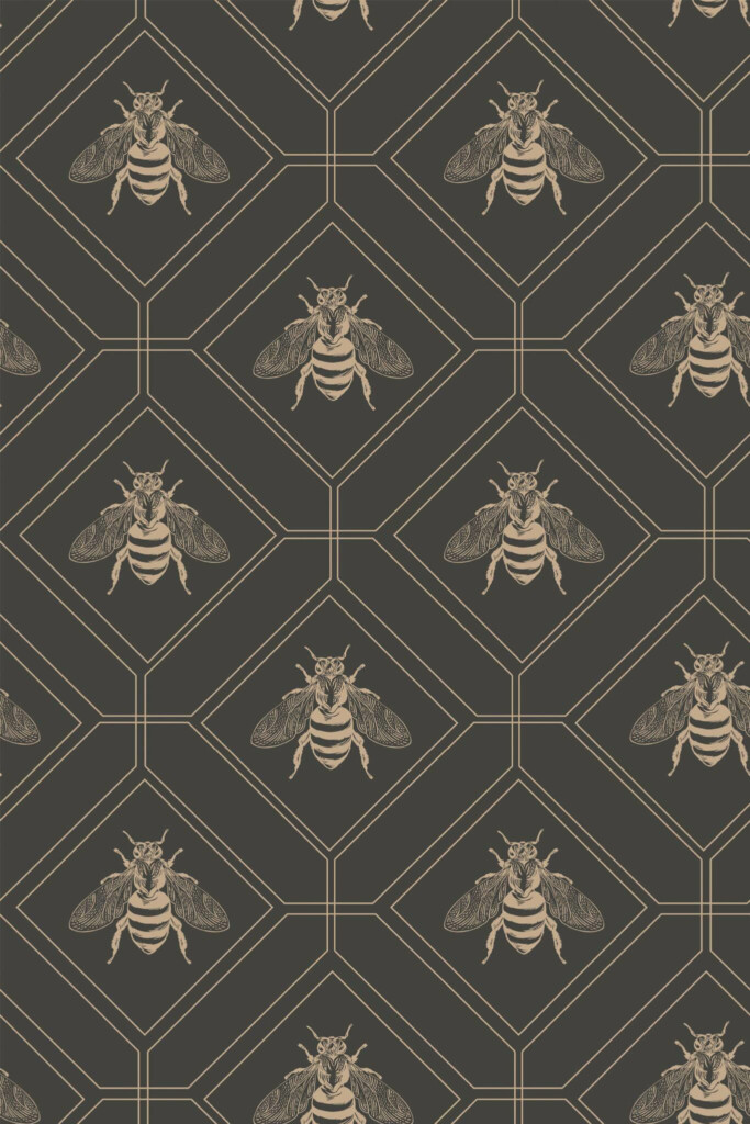 Pattern repeat of Art deco bee removable wallpaper design
