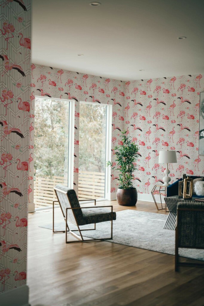 Modern style living room decorated with Art deco bird peel and stick wallpaper