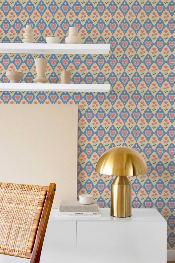 Fancy Walls Blue Geometric peel and stick wallpaper with Art Deco flair.