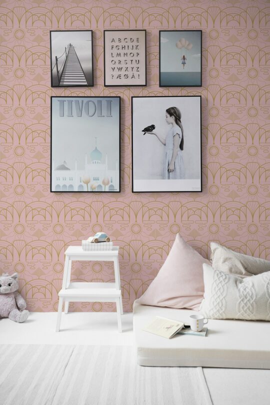 Pink Art Deco peel stick wallpaper