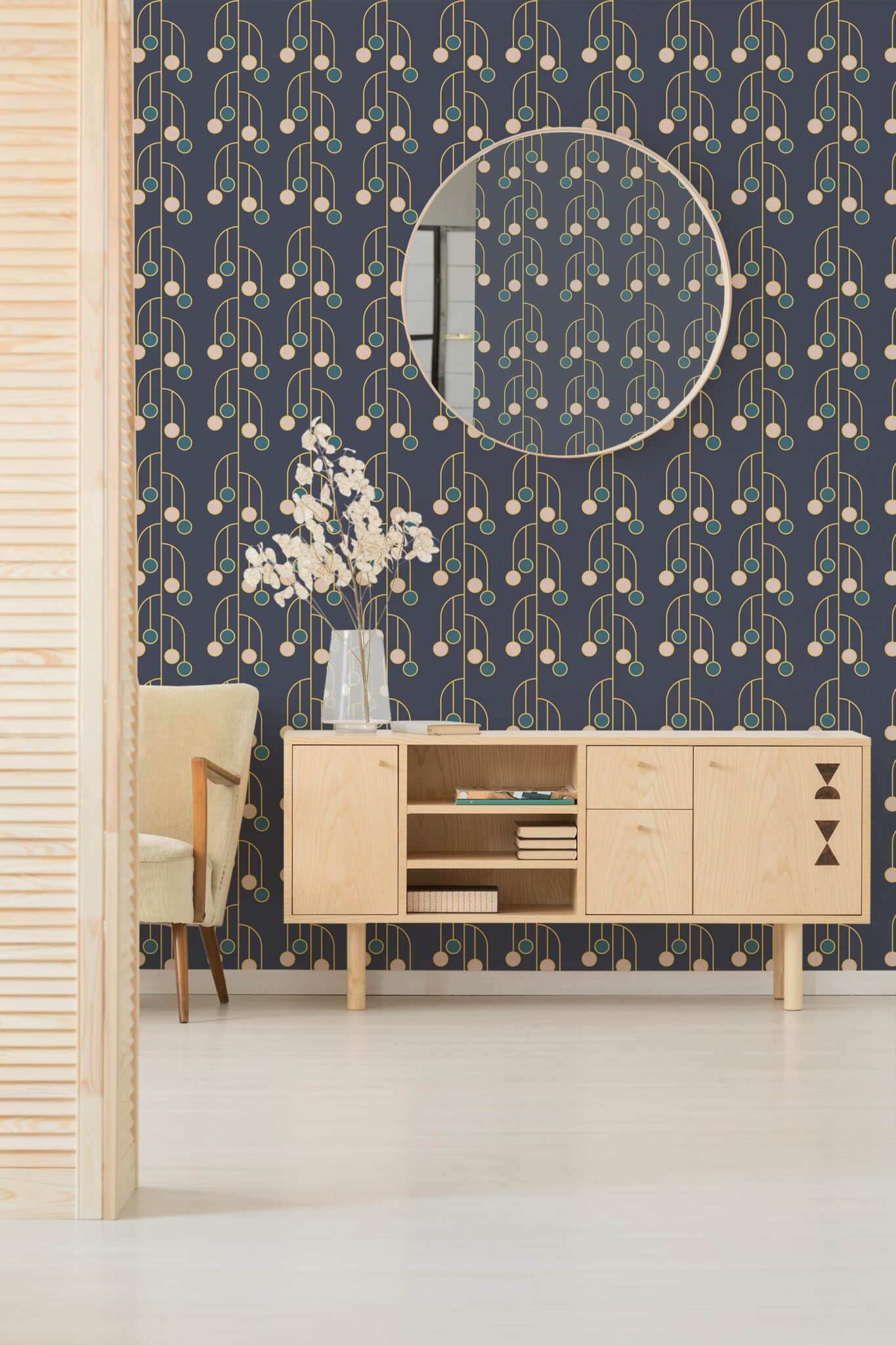 Navy blue art deco wallpaper - Peel and Stick or Traditional