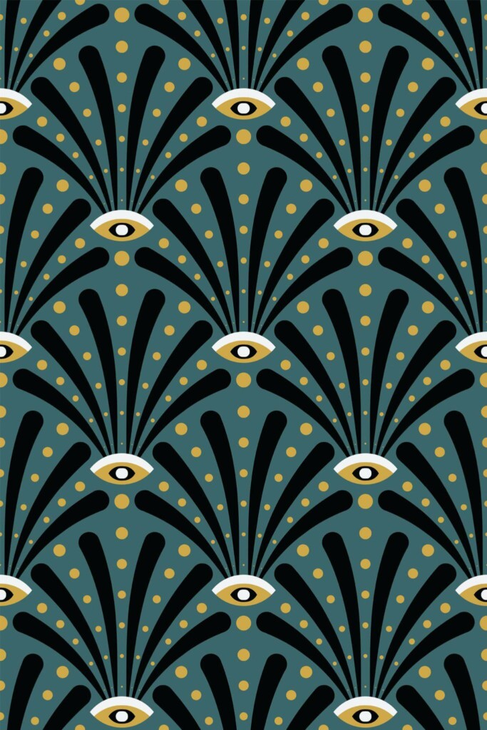 Pattern repeat of Art deco eyes removable wallpaper design
