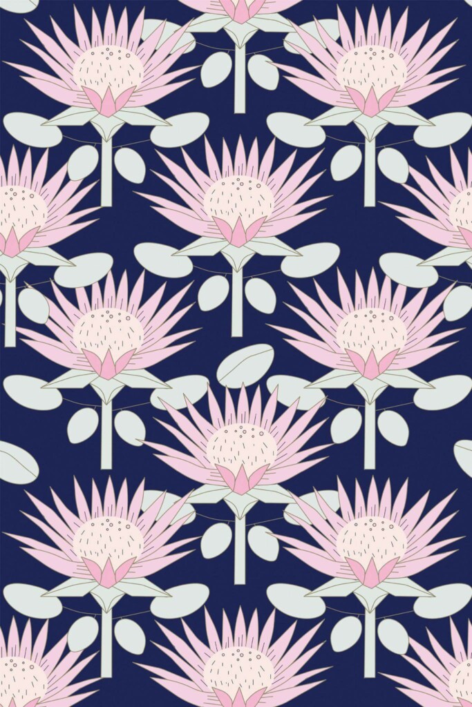 Pattern repeat of Art Deco floral removable wallpaper design