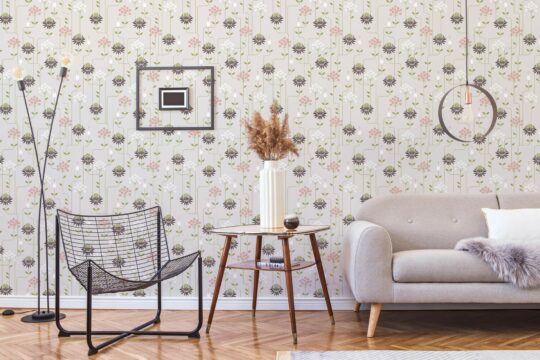 Beige Art deco floral peel stick wallpaper
