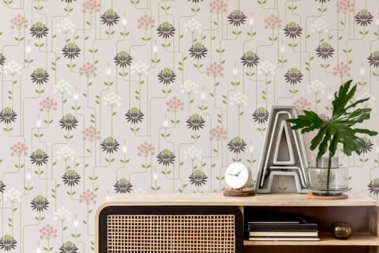 Beige Art deco floral self adhesive wallpaper