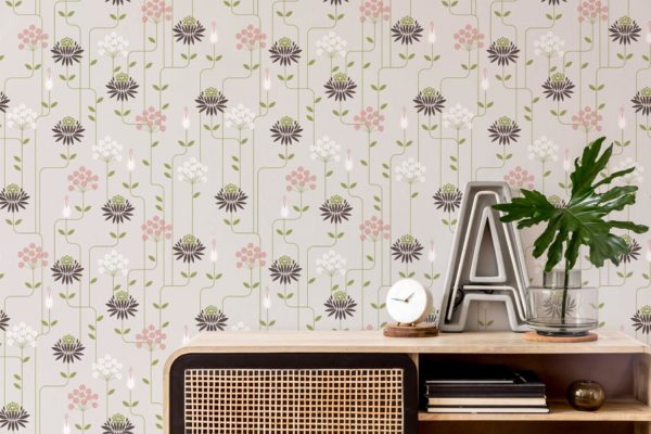 Beige Art deco floral self adhesive wallpaper