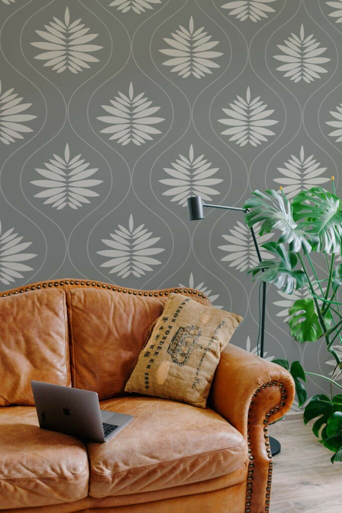 Mid-century modern style living room decorated with Art deco flower peel and stick wallpaper