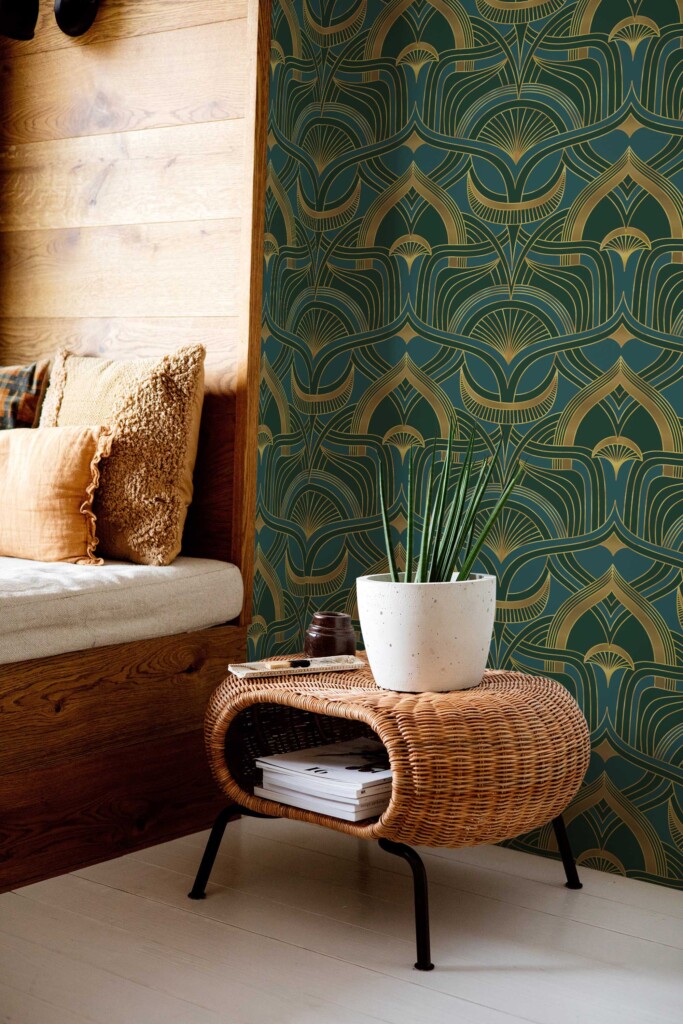 Fancy Walls Green Geometric peel and stick wallpaper for walls.