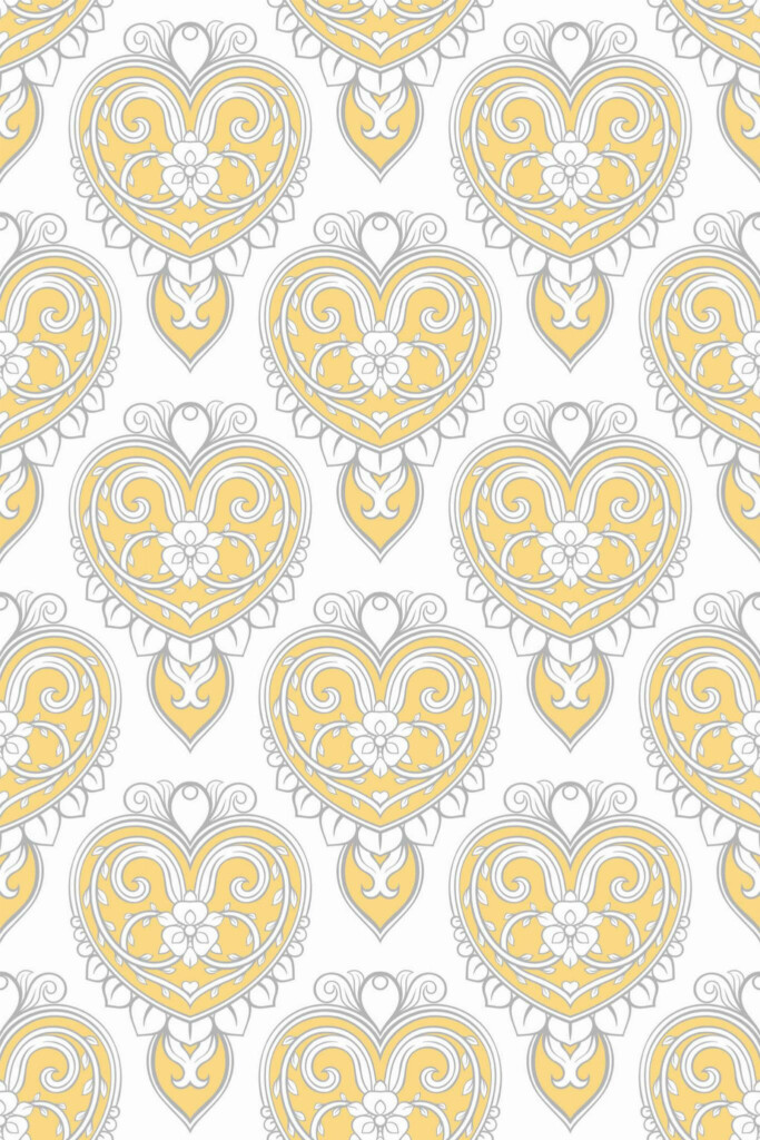 Pattern repeat of Art Deco heart removable wallpaper design