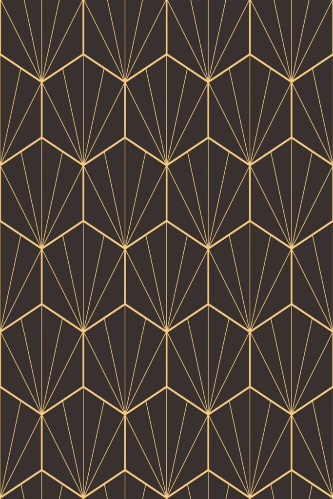Pattern repeat of Art Deco hexagon removable wallpaper design