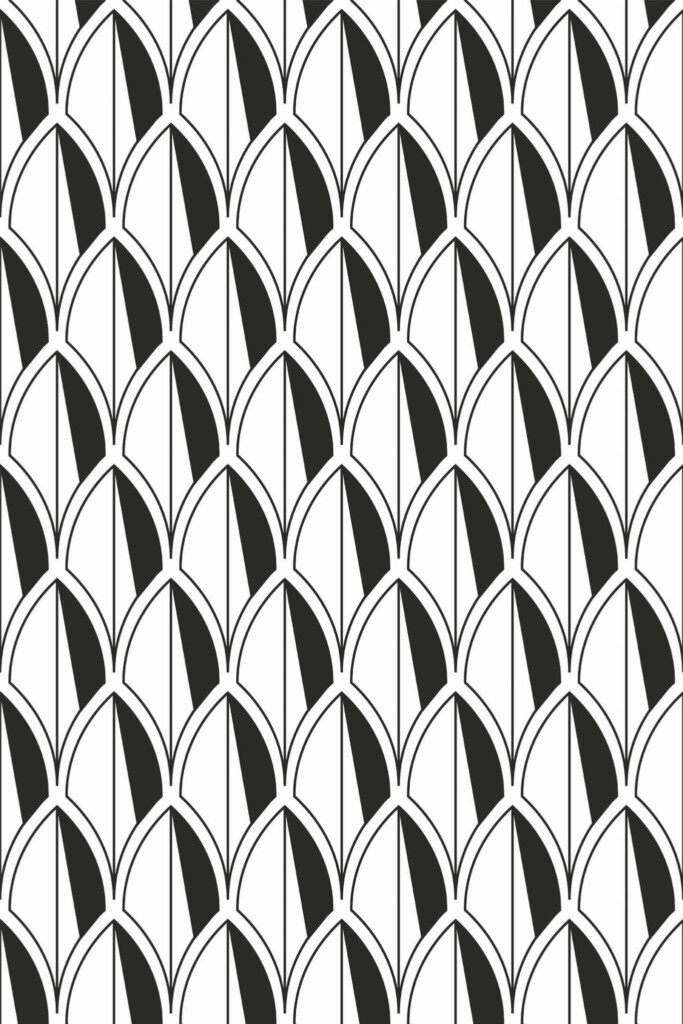 Pattern repeat of Art Deco leaf removable wallpaper design