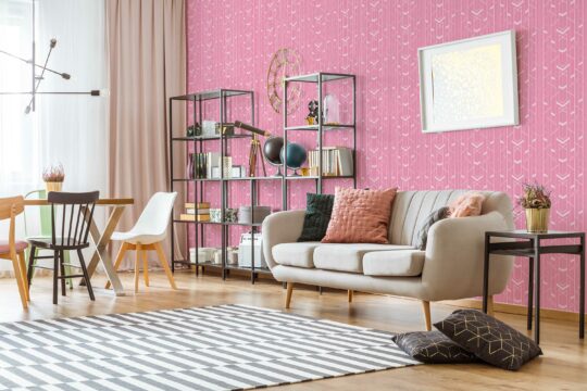 Bedroom adorned with Barbie 2023 traditional wallpaper