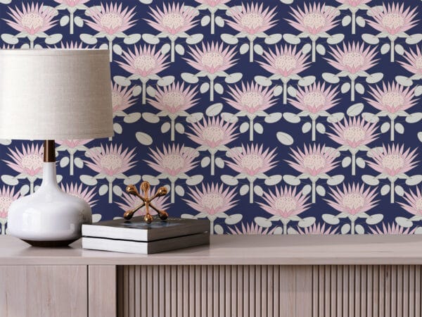 floral pink and blue traditional wallpaper