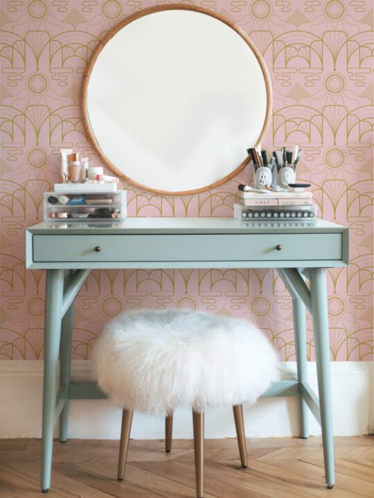 Pink Art Deco peel and stick wallpaper