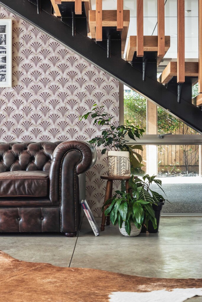 Peel and stick wallpaper with rust marble art deco design by Fancy Walls