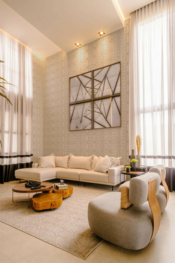 Contemporary style living room decorated with Art deco star peel and stick wallpaper