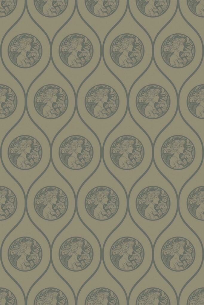 Fancy Walls unpasted wallpaper showcasing a vintage-inspired Art Nouveau woman.