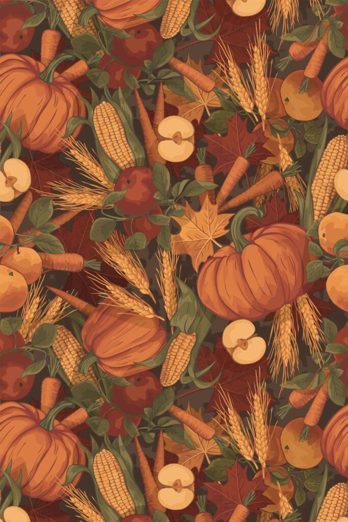 Pattern repeat of Autumn farmhouse removable wallpaper design