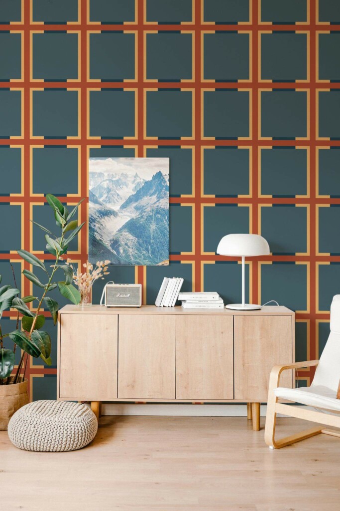 Scandinavian style living room decorated with Autumn geometry peel and stick wallpaper
