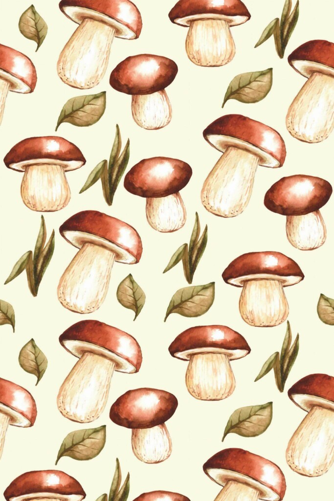 Pattern repeat of Autumn mushroom removable wallpaper design