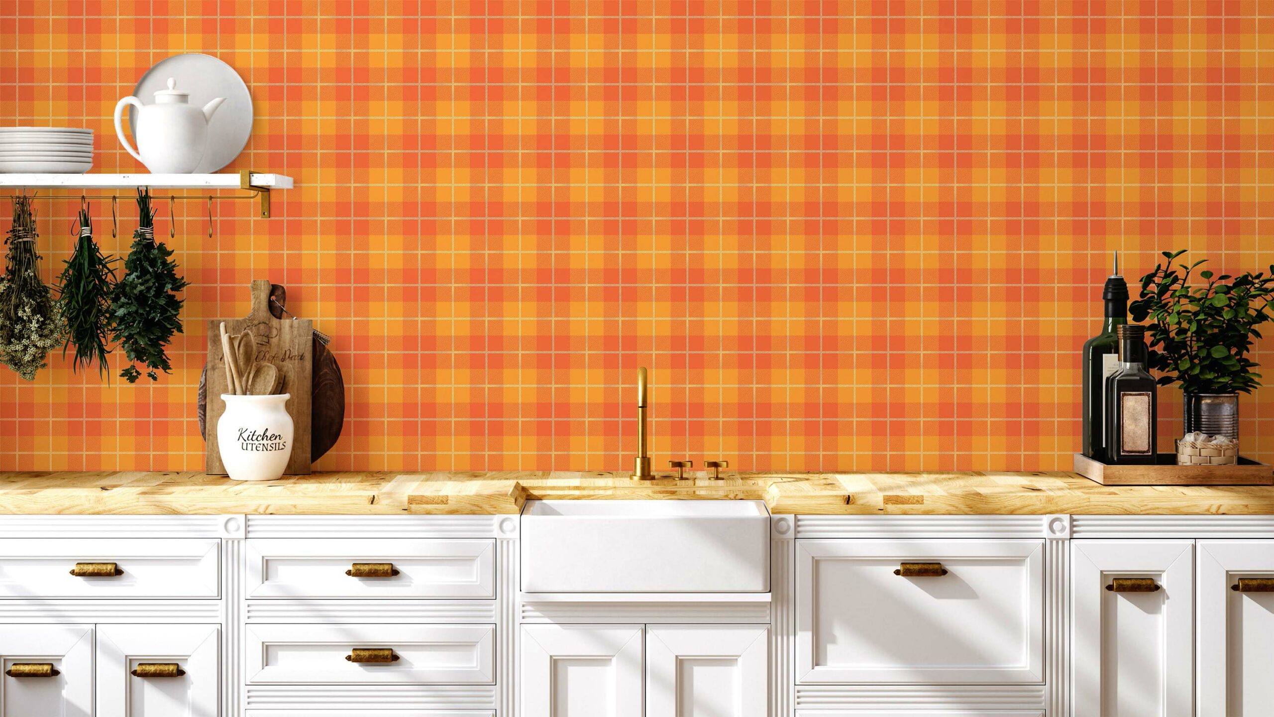 plaid orange and yellow traditional wallpaper